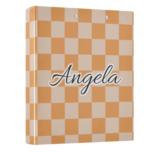Custom 3 Ring Binder 1.5 Inch Round Rings Orange Checkerboard Personalized Name Binders Organizer Fashion View Binder with 2 Pockets for School Office Supplies - color: Multi13
