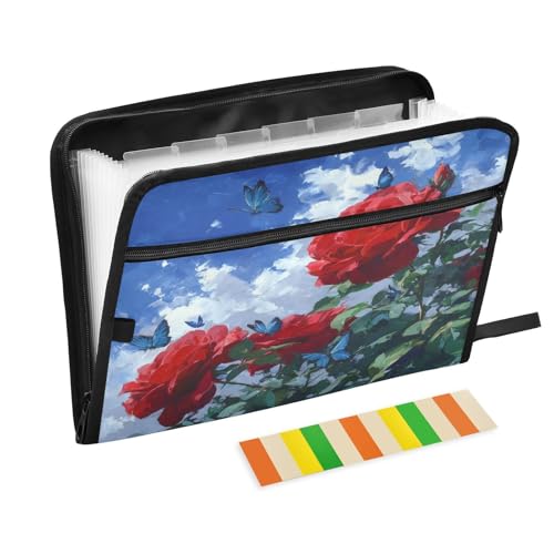 Rose and Blue Sky Expanding File Organizer with 13 Pockets Accordion File Folders with Labels,Portable Document Paper Bill Receipt Organizer,Home College School Office Supplies, Letter Size - color: Rose and Blue Sky