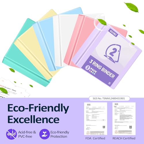 Sooez BinderX Extra Durable 2 Inch 3-Ring Binder, Holds 520 Sheets of 8.5x11 Paper, Customizable View Cover with Inside Pockets, Heavy Duty Binder for School, Lavender - color: Lavender, size: 2 inch