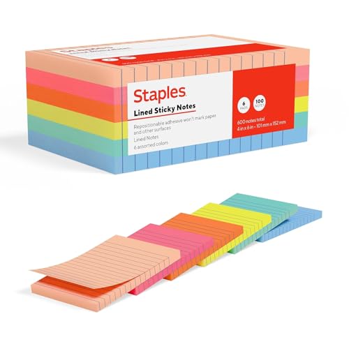 Staples Sticky Notes, 3" x 5", Assorted Colors, 1200 Sheets – Standard Self‑Stick Notes for Messages, Reminders & Planning - size: 4'' x 6'', style: Golden Hour