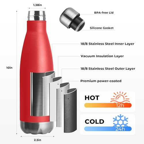 MEWAY 17oz Sport Water Bottle 8 Pack Vacuum Insulated Stainless Steel Leak-Proof Double Wall Cola Shape Water Bottle,Keep Drinks Hot & Cold (Red,8 Pack) - color: Red