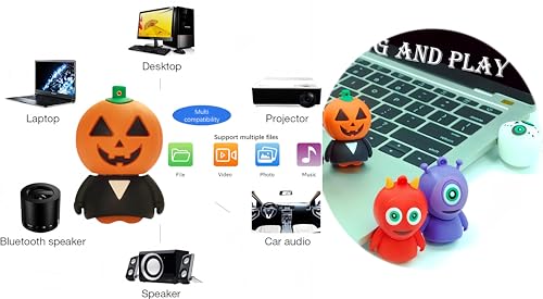 128GB USB 3.0 Flash Drive Cartoon Novelty Halloween Pumpkin Man Memory Stick Silicone Rubber Pendrive - color: Pumpkin man, size: 128GB 3.0