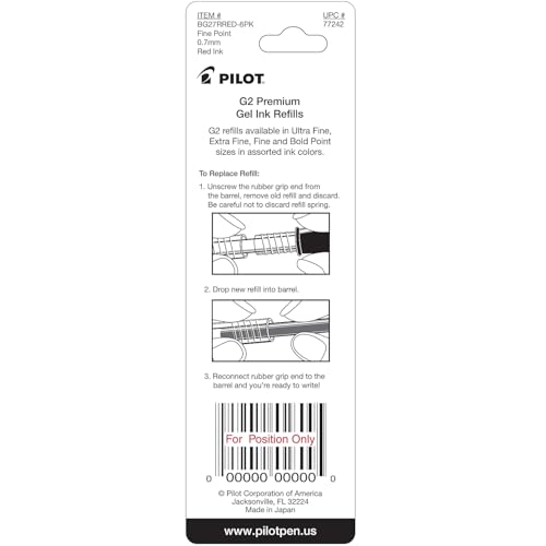 Pilot G2 Gel Ink Refills, Fine Point 0.7 mm, G2 Pen Refills, Red, Pack of 2