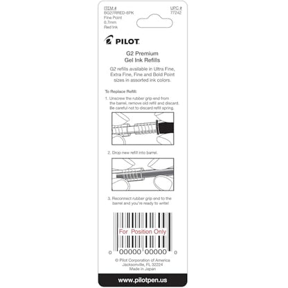 Pilot G2 Gel Ink Refills, Fine Point 0.7 mm, G2 Pen Refills, Red, Pack of 2