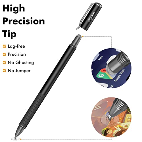 Digiroot Universal Stylus,[2-in-1] Disc Stylus Pens for All Touch Screens Cell Phones, iPad, Tablets, Laptops with 6 Replacement Tips(4 Discs, 2 Fiber Tips Included) - (Black) | High Sensitivity, No Charging, With 6 Replacement Tips(4 Discs, 2 Fiber Tips)