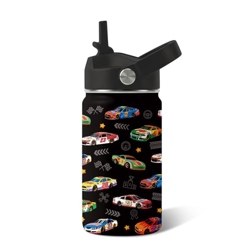 Car Gifts for Boys - 12oz Water Bottle with Straw Lid, Stainless Steel Insulated Bottle, Leak Proof, BPA-Free, Racing Car Sport Water Bottles for School, Travel, Cars Children Birthday Gift Cup(1pc) - color: Car3, size: 12 Ounces