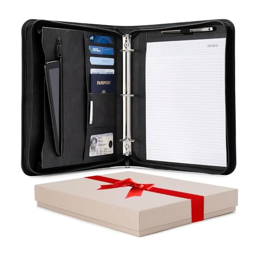 Forevermore Portfolios Portfolio Organizer - 3 Ring Binder with Notepad - 1.5 Inch Rings - Zippered Storage Pockets for Papers, Travel Documents, Presentation Folder, Cards, Passport, Tickets - Black - color: Black, size: 1.5-inch Permanent Ring Binder, s