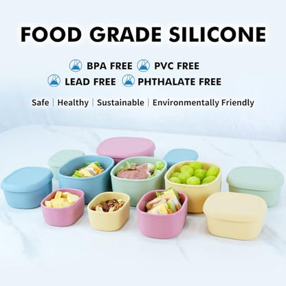 Anatole Silicone Food Storage Lunch Bento Box Set of 3 Reusable Nesting Containers with Lids BPA Free Dishwasher Microwave Oven Freezer Safe Leakproof (6.7oz, 10oz, 20oz) - color: 3 Pack - Blue