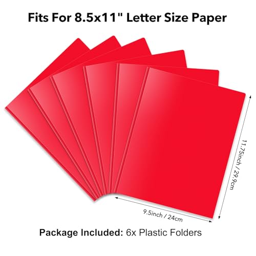 Briartw 6-Pack Red Plastic Pocket Folders with Prongs, 3-Ring Letter Size, Urgent Files, Priority Projects, presentations, high-Energy classrooms and Offices - color: Red