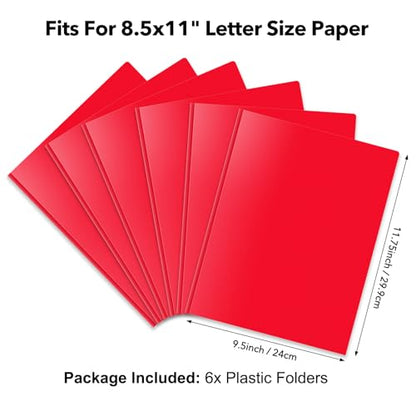 Briartw 6-Pack Red Plastic Pocket Folders with Prongs, 3-Ring Letter Size, Urgent Files, Priority Projects, presentations, high-Energy classrooms and Offices - color: Red