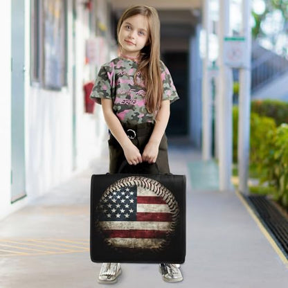 School Zipper Binder America Flag Baseball Sport Decor Trapper Keeper 3 Ring Binder Bag Multiple Pockets & Storage Organizer, 500 Sheet Capacity with Shoulder Strap