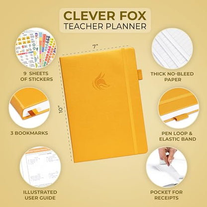 Clever Fox Teacher Planner, School & Homeschool Book, B5 Size Amber Yellow | Undated, 7x10, lay-flat binding, heavy-duty hardcover, teacher lesson weekly & daily planner, homeschool supplies - color: Amber Yellow, size: Smaller than A4 (7″ x 10″)