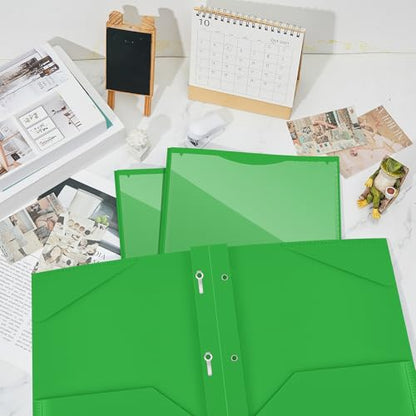 Henoyso 18 Pcs Plastic Folder with Clear Front Pocket and 3 Prong Plastic Folders with Card Slot Pocket Folders with Prongs for School Office (Fresh Green) - color: Fresh Green