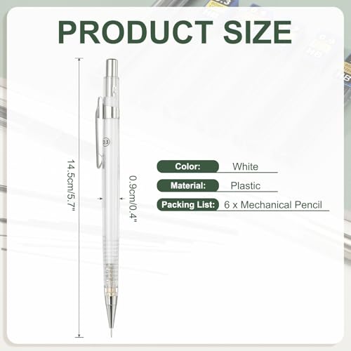 PATIKIL 6Pcs Mechanical Pencil 0.5mm, Lead Pencils Mechanical Holder Fine Point Automatic Plastic Holder with Eraser for Drawing Art Sketching Woodworking, White