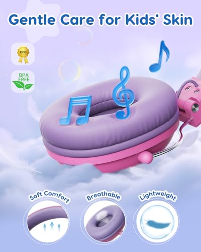 awatrue Kids Headphones, 74/85dB Safe Volume Limit, Stereo Sound, Wired On-Ear Headphones for Kids Boys Girls, 3.5mm Jack for Tablet, iPad, Kindle, YOTO Player, Airplane Travel, Pink - color: Pink-Purple