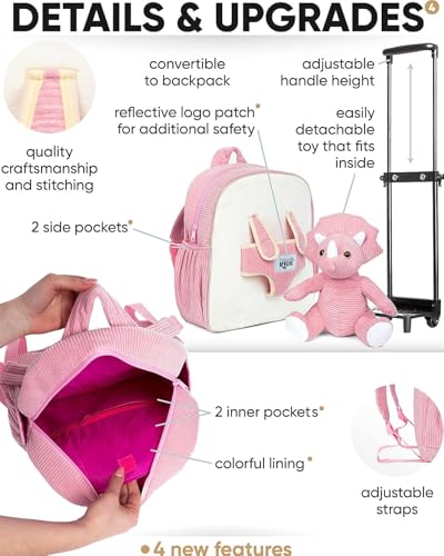 Toddler Luggage for Girls w Dinosaur Toys, Kids Rolling Backpack Girls, Toddler Suitcase, Gifts for 3 4 5 6 Year Old - color: 09 Dinosaur Triceratops, style: Trolley