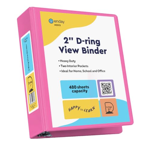 Enday 2 Inch 3 Ring Binder, Pink Heavy Duty Three Ring Binder, 480 Sheets Capacity - 2 Inch Binder for Home School and Office. - color: Pink, size: 2-Inch