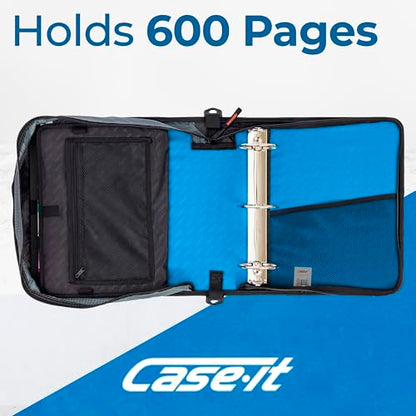 Case-it Mighty Zip Tab Zipper Binder, 3" O-Ring with 5-Color tabbes, Expanding File Folder and Shoulder Strap and Handle, D-146-Denim Blue - color: D Denim Blue, size: 1 Pack