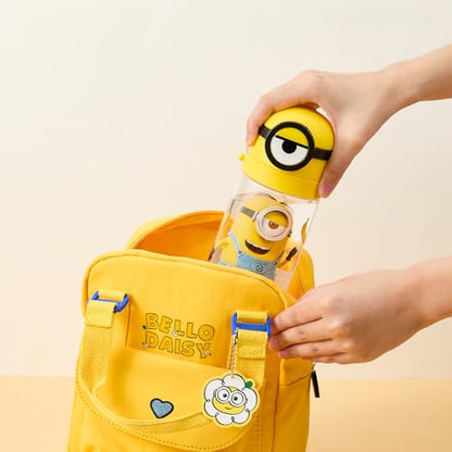 MINISO Minions Insulated Water Bottle with Straw 20 oz Travel Tumbler with Lid Holder Compatible Cup BPA-Free Bottle with Strap for Boys Girls and Kids School Office Home