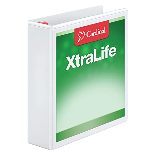 Cardinal 3 Ring Binder, 2 Inch Heavy Duty XtraLife Binder, Locking Slant-D Rings, Crack-Resistant Cover & Spine, ClearVue Covers, Holds 540 Sheets, PVC-Free, White (26320) - color: White, size: 2-Inch