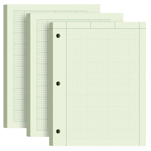 Engineering Paper 8.5 x 11, 3 Pack Engineering Notebook, 5x5 Quad Ruled | 3-Hole Punched Graph Paper, Top Binding Green Engineering Computation Pad 8.5 x 11, 100 Sheets/Pad Engineering Paper Notebook - style: 3 Pack - 300 Sheets