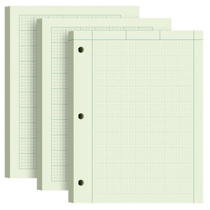 Engineering Paper 8.5 x 11, 3 Pack Engineering Notebook, 5x5 Quad Ruled | 3-Hole Punched Graph Paper, Top Binding Green Engineering Computation Pad 8.5 x 11, 100 Sheets/Pad Engineering Paper Notebook - style: 3 Pack - 300 Sheets
