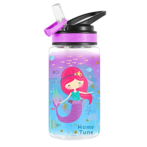 15oz Water Bottle for Kids Girls Boys School, BPA Free, Leak Proof Flip Straw, Carry Loop, Easy Clean - Mermaid - color: Mermaid