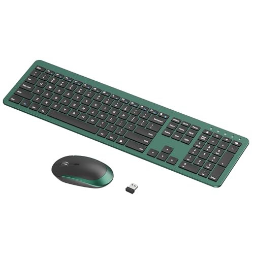 seenda Wireless Keyboard and Mouse Combo, Rechargeable Quiet Keyboard Mouse, Sleek and Ultra Thin Design, Full-Size with Number Pad for Windows, Laptop, PC, Notebook, Desktop- Dark Green - color: Dark Green