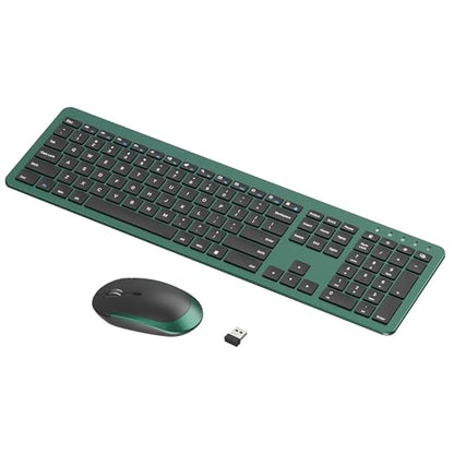 seenda Wireless Keyboard and Mouse Combo, Rechargeable Quiet Keyboard Mouse, Sleek and Ultra Thin Design, Full-Size with Number Pad for Windows, Laptop, PC, Notebook, Desktop- Dark Green - color: Dark Green
