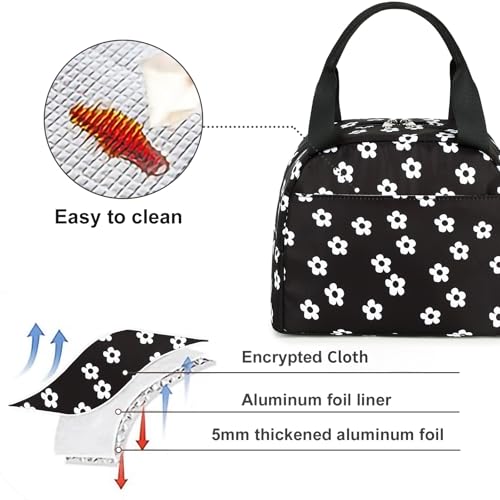 LEDAOU Kids Lunch Bag for Girls, Insulated School Lunch Box, Lightweight | Insulated interior, lightweight design, front pocket, smooth dual zippers, ideal for school and travel - color: Beige small flower