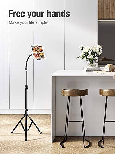 elitehood Metal iPad Tripod Stand, 72in Gooseneck Tablet Floor Stand Holder | Heavy Duty Aluminum Tall iPad Floor Stand, Adjustable iPad Music Stand for Pro 13 11, Mini, Air, iPhone and 4.7-13" Tablets - size: 4.7–13" · Side Clamp