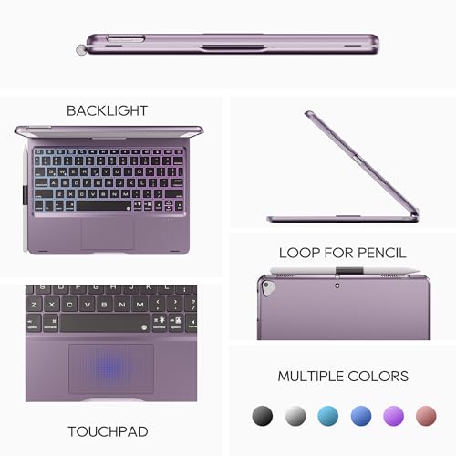 edaiser Swivel Keyboard Case iPad 10.2" (9th 8th 7th), Air 3rd Gen Purple | 360 Degree Rotatable Protective Cover with Pencil Holder | Multi-Touch Trackpad, RGB Backlit | Flexible Adjustable View Angle - color: Metallic Purple, size: iPad 10.2"(9th-7th)&