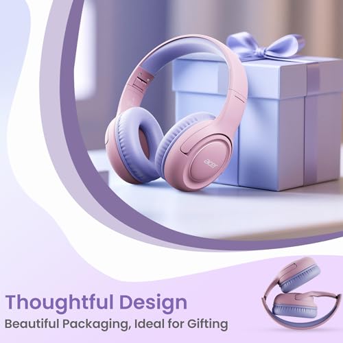 Acer USB-C Kids Headphones - 85/94dB Safe Volume Limited, Foldable Wired Over Ear Headphones for Travel, Toddler Headphones for School, Travel, iPad, Tablet, Purple Pink, HK03C - color: USB-C Purple Pink