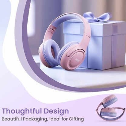Acer USB-C Kids Headphones - 85/94dB Safe Volume Limited, Foldable Wired Over Ear Headphones for Travel, Toddler Headphones for School, Travel, iPad, Tablet, Purple Pink, HK03C - color: USB-C Purple Pink