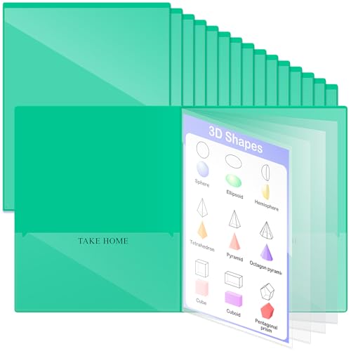 Henoyso 24 Pcs School and Home 2 Pocket Folders with 4 Clear Inner Pockets Plastic Heavy Duty Homework Folders Parent Teacher Communication for Student Home Office Classroom,11 x 9 Inch (Green) - color: Green