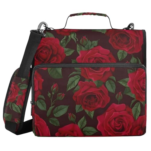 Red Rose Black Roses Zipper Binder Bag 3 Ring Binder with Shoulder Strap Zip Up 500 Sheets Capacity Multi Pockets for School Office Supplies - color: Multi2761, size: Fit 500 Sheets