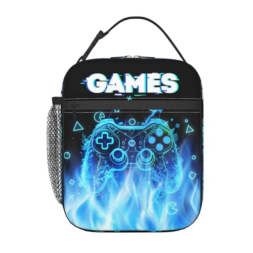 Blue Video Games Joystick Gamer Lunch Bag For Boys Kids Fun Reusable Lunch Box Insulated Meal Bags Portable Lunch Tote For Girls School Men Work Travel - color: Blue Video Games