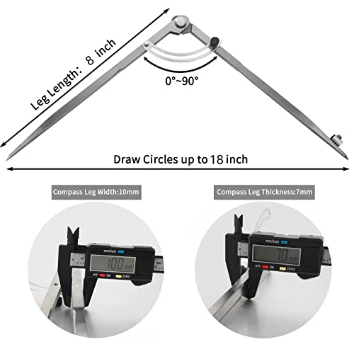 Compass for Woodworking, 8 inch Precision Woodworking Compass with Wing Divider and Pencil Holder, Large Compass for Geometry, Woodworking Compass, Drafting, Drawing Compass - size: 8inch