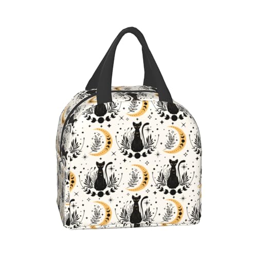 Nerxy Boho Cat Insulated Lunch Bag Cute Cats Magic Moon Witchy Lunch Box Containers Animal Reusable Soft Meal Tote Bag Kit Lunchbox for Women Kids Adults Work School Office Picnic Beach 8x5x8.5inch - color: boho cat