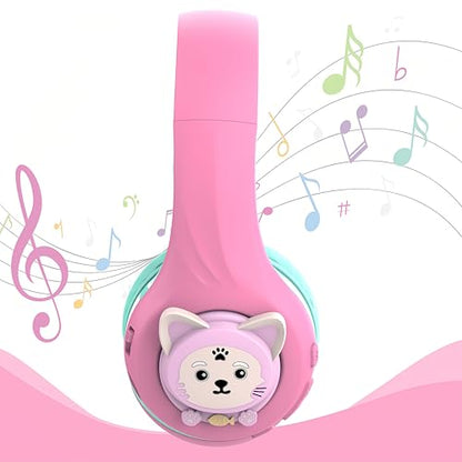 Riwbox CB-7S Kids Wireless Headphones,with Safe Volume Control 74/85/95dB,LED Glow Lights,50H Playtime,Bluetooth V5.3,Built-in Mic, TF Card Slot,for Travel/School/Phone/Laptop (Pink&Green) - color: Pink&Green