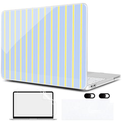 MEEgoodo 4-in-1 Printed Case for MacBook Neo 13 inch 2026 Release Model A3404, Laptop Hard Shell Cases with Keyboard Skin & Screen Protector & Webcam Covers, Yellow&White Stripes - color: Yellow&White Stripes