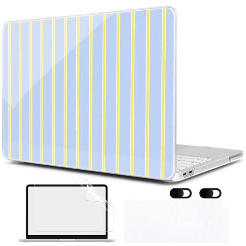 MEEgoodo 4-in-1 Printed Case for MacBook Neo 13 inch 2026 Release Model A3404, Laptop Hard Shell Cases with Keyboard Skin & Screen Protector & Webcam Covers, Yellow&White Stripes - color: Yellow&White Stripes