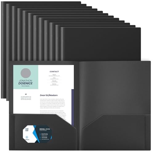 Gueevin 24 Pcs Plastic Folders with Pockets, Back to School Two Pocket Folder Fit Letter Size, Heavy Duty School Business Card Holder for Home Office, 11. 61 x 9. 45 Inches (Black) - color: Black
