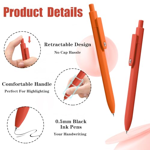 Piochoo Gel Pens, 8 Pcs 0.5mm Black Ink Pens Fine Point Smooth Writing Pens, High-End Series Pens for Journaling Note Taking, Cute Office School Supplies Gifts for Women Men - color: Pink Colors
