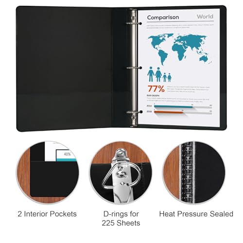 Comix D-Ring Basic View Binder 1 inch 3 Ring Binders, 2.4mm-Thick, Hold 225 Sheets of 8.5" x 11" Paper, 12 Pack (Black) - color: Black, size: 1-Inch, style: 12 Pack