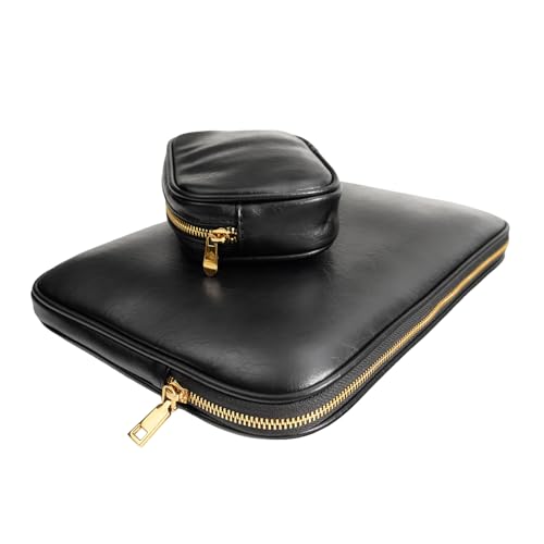 PU Leather Padded Laptop Sleeve Bag 13Inch Compatible with 2024 MacBook Air 13.6 A3113 M3 A2681,New MacBook Pro 13 M2 A2686 with Charger Pouch Color Black - color: Black, size: MacBook Air/Pro 13"