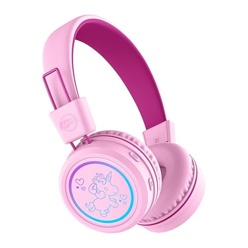 MEE Audio KidJamz KJ55BT Bluetooth Wireless Safe Listening Headphones for Children with LED Lights, 85dB Volume Limiter, Microphone, & 40h Battery; Kids Headset for School/iPhone/iPad/Tablet (Pink) - color: Pink, style: Standard