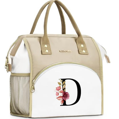 Initial Lunch Bag Women, Cooler Insulated Lunch Box for Girl, Large Adult Leakproof Lunch Box for Picnic Work, Personalized Tote Bag, Birthday Gifts/Teacher Gifts, Letter D. - color: D