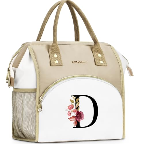 Initial Lunch Bag Women, Cooler Insulated Lunch Box for Girl, Large Adult Leakproof Lunch Box for Picnic Work, Personalized Tote Bag, Birthday Gifts/Teacher Gifts, Letter D. - color: D
