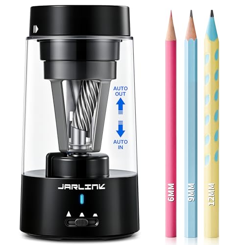 JARLINK Electric Pencil Sharpener, Fully Automatic Rechargeable Pencil Sharpener for 6-12mm Pencils, 3 Adjustable Sharpness, Colored Pencil Sharpener for Classroom Home Office (Black) - color: Black